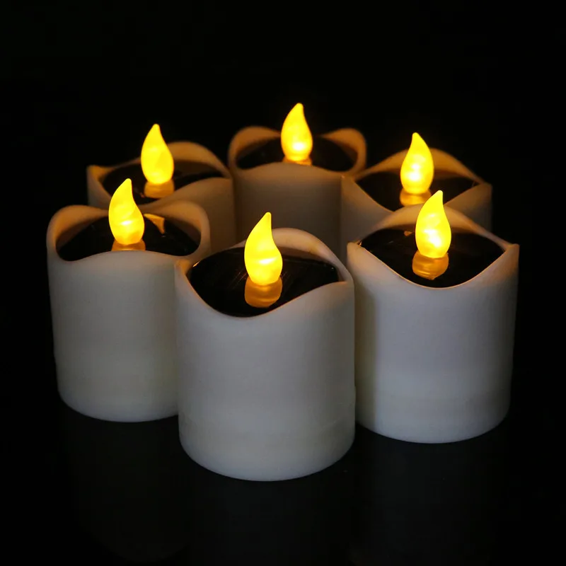 6Pcs Solar Powered LED Candle Light Yellow Outdoor Waterproof Flicker Tea Lamp for Festival Wedding Party Romantic Decor image 3