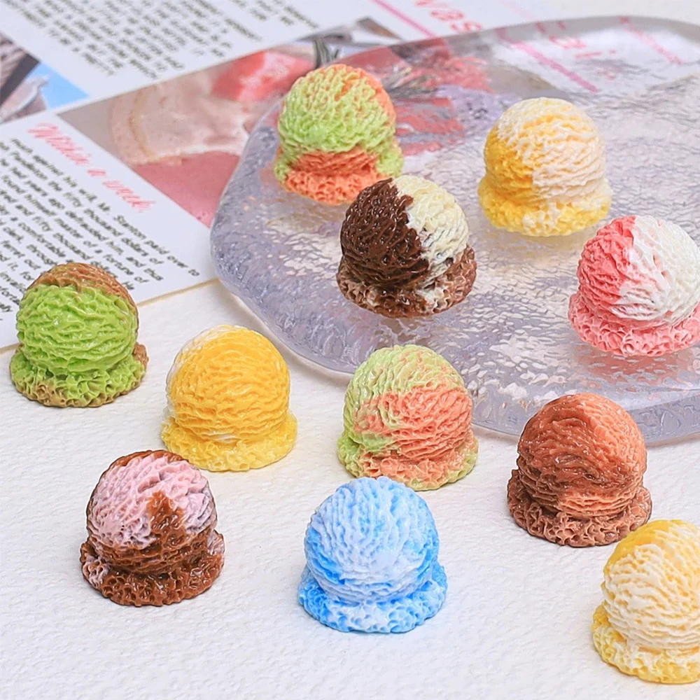 10PCS Ice Cream Ball Series Miniature Flat Back Resin Cabochons For Hairpin Scrapbooking DIY Home Decor Craft Accessories - view 5