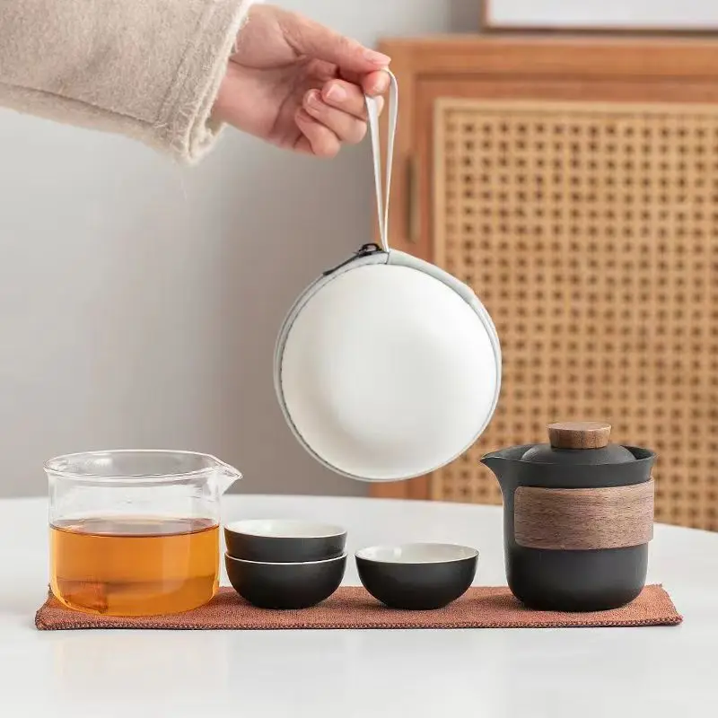 

Travel tea sets, outdoor portable quick guest cup, car simple Kung Fu brewing teapot, teacup set