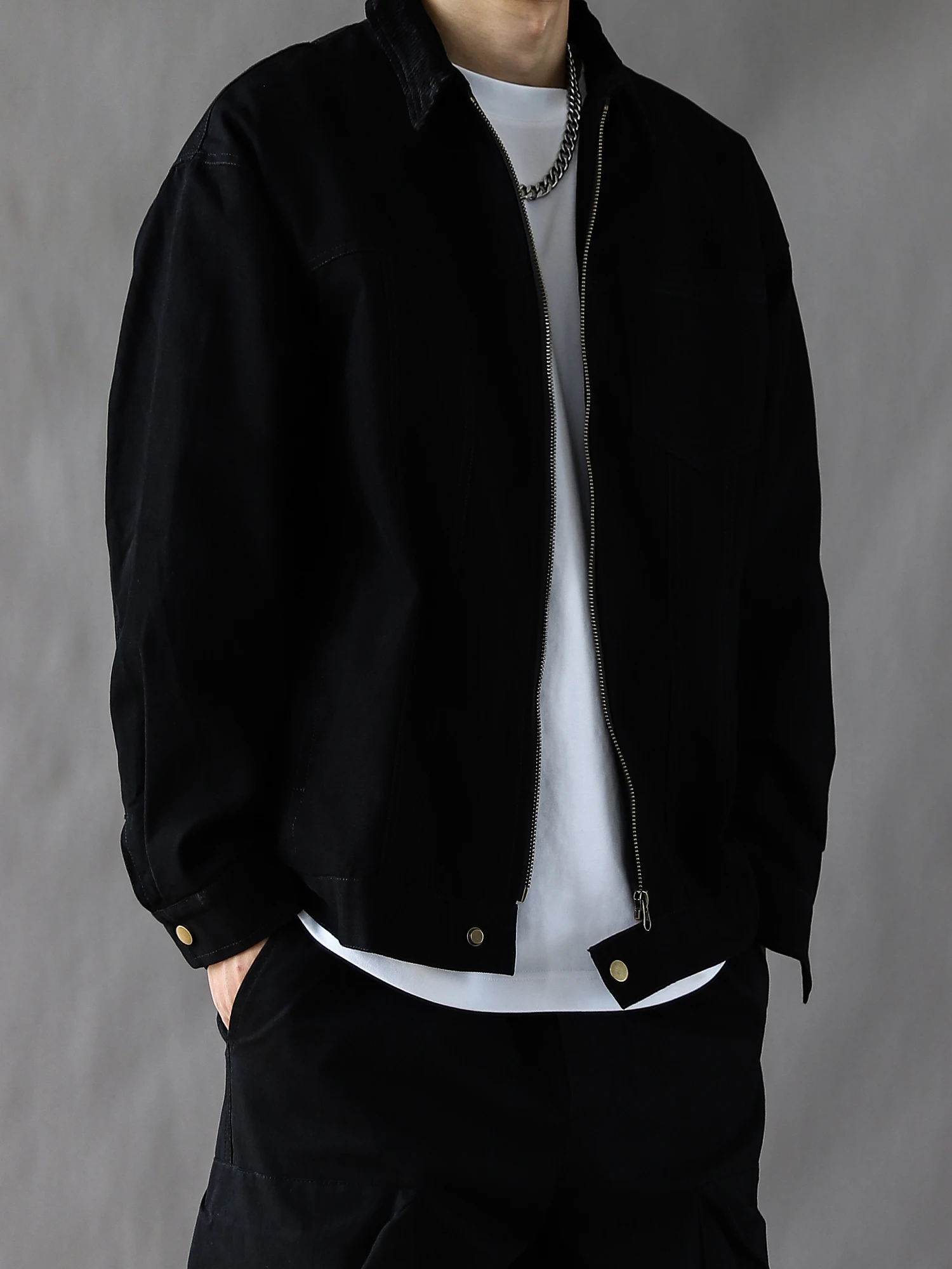 

Retro Japanese Sle Loose Casual Jaet for Men Spring Autumn Bla Lapel Workwear Coat New 2025 Zipper Closure Long Sve