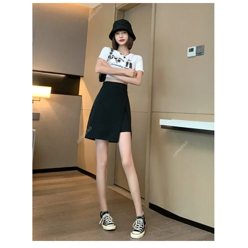 

Shorts Women Asymmetrical Casual Solid Fashion High Waist Ulzzang Chic Stylish Skinny Sexy Side-slit Tender Ladies Elegant New