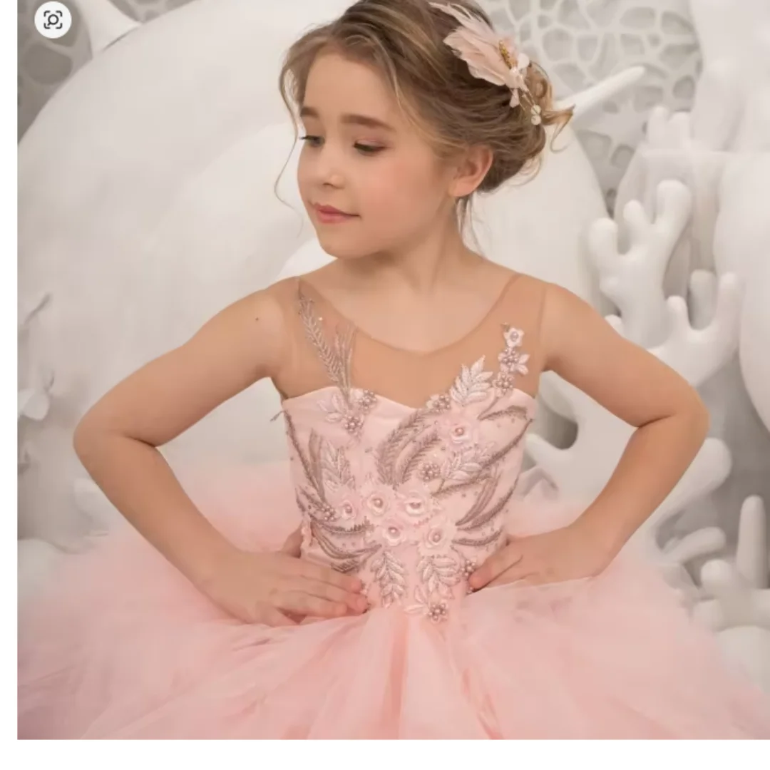 Flower girl dress, gradient color multi-layer tulle puffy dress, floor-length princess dress, girls' pageant dress, birthday par