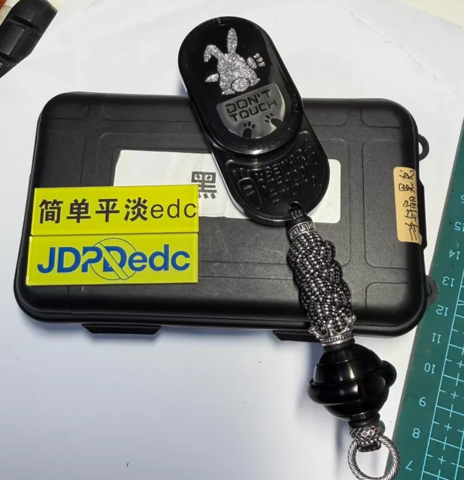 Used EDC Sugar God Black Rabbit+Happy Planet Blade Pendant Stainless Steel Black Fierce Rabbit fidget slider decompression toy