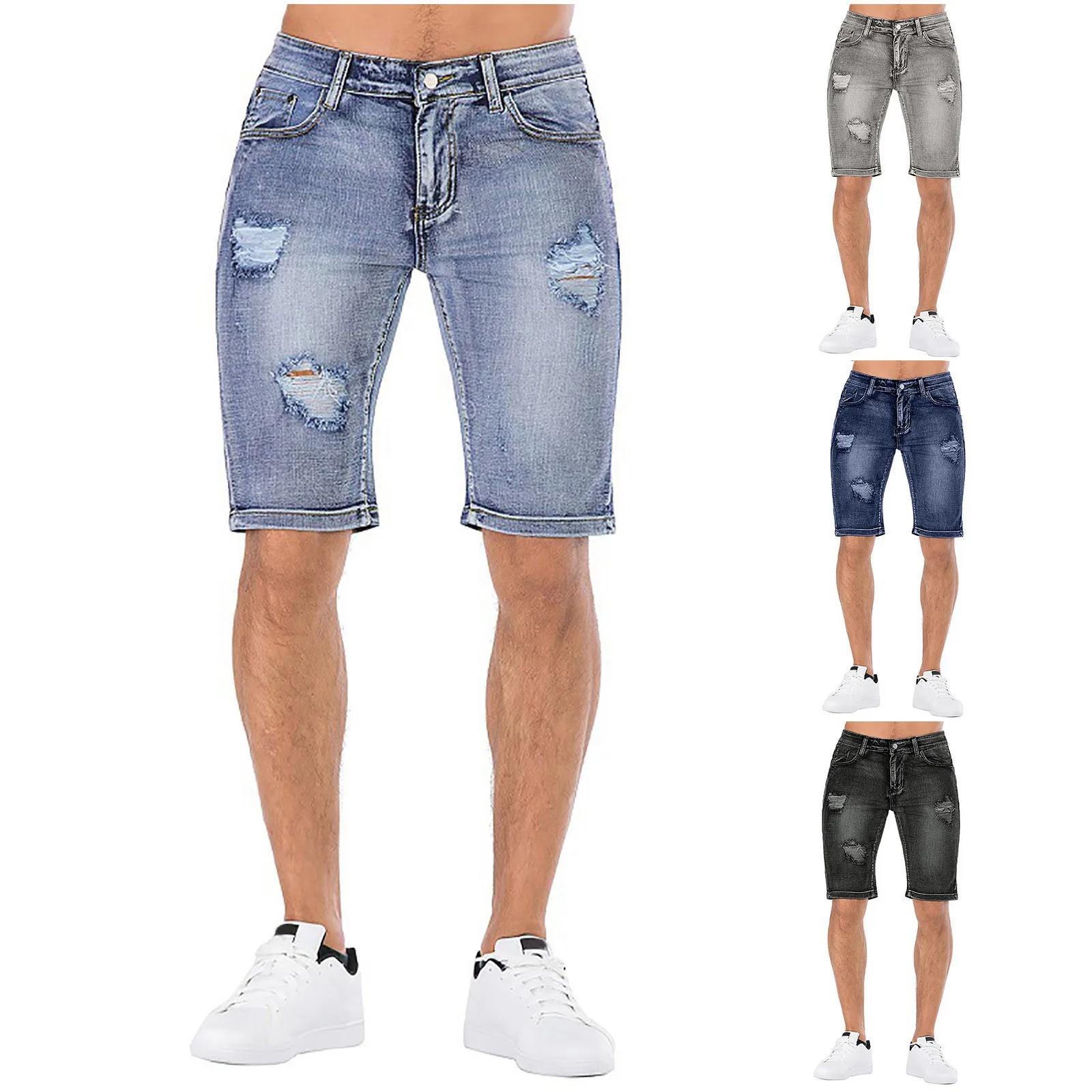 Calça jeans curta stretch slim fit masculina, shorts jeans elásticos, roupas de marca masculina, moda casual de alta qualidade, verão, nova