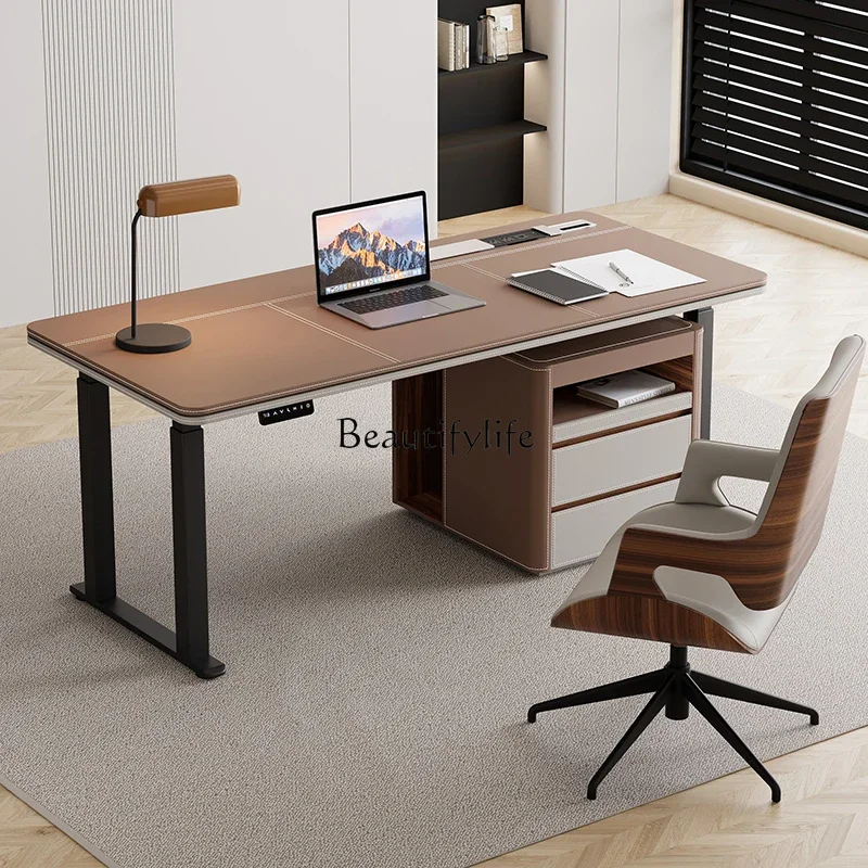 

FG28*Saddle leather electric lifting desk modern simple home computer desk
