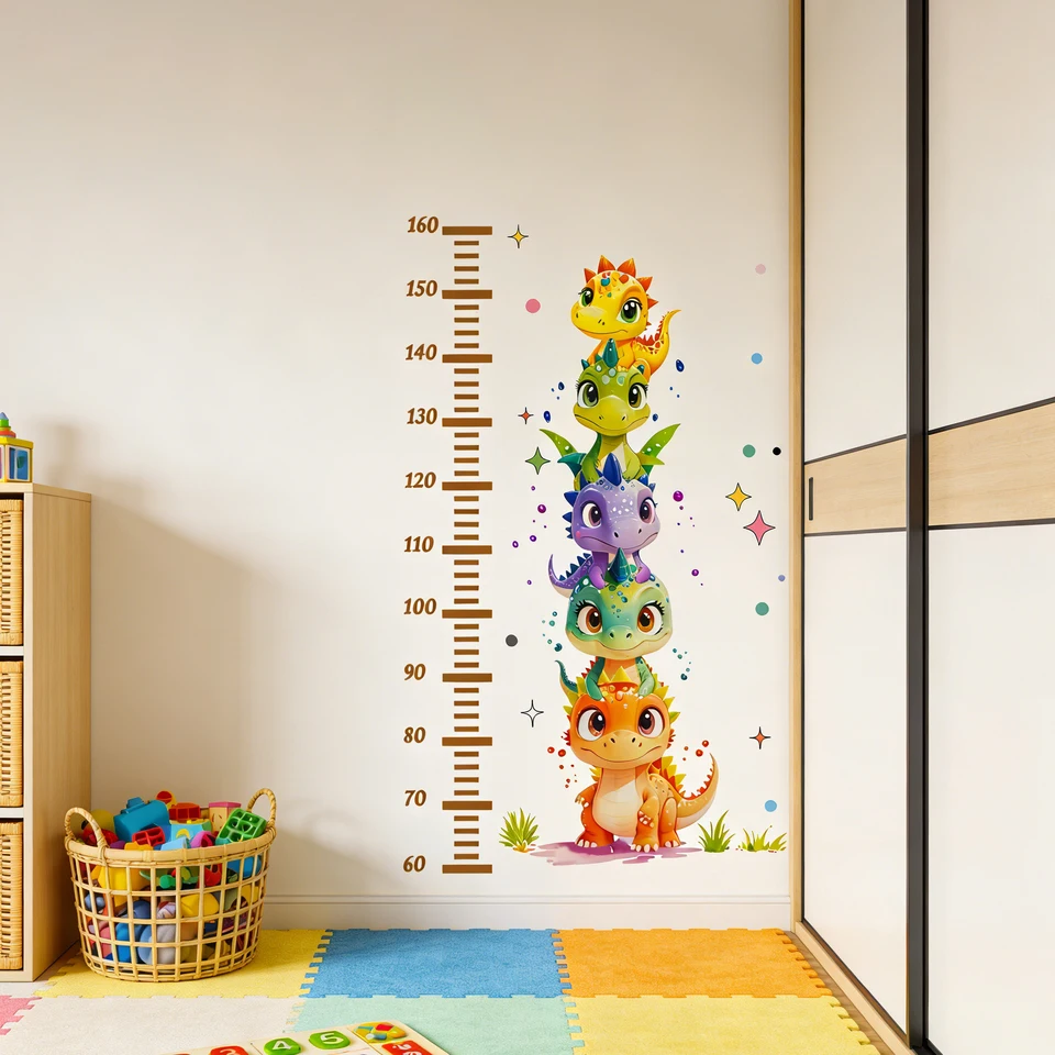 Dinosaur Stackable Wall Stickers Cartoon Animal Height Chart Self-Adhesive Room Decor for Babies And Children