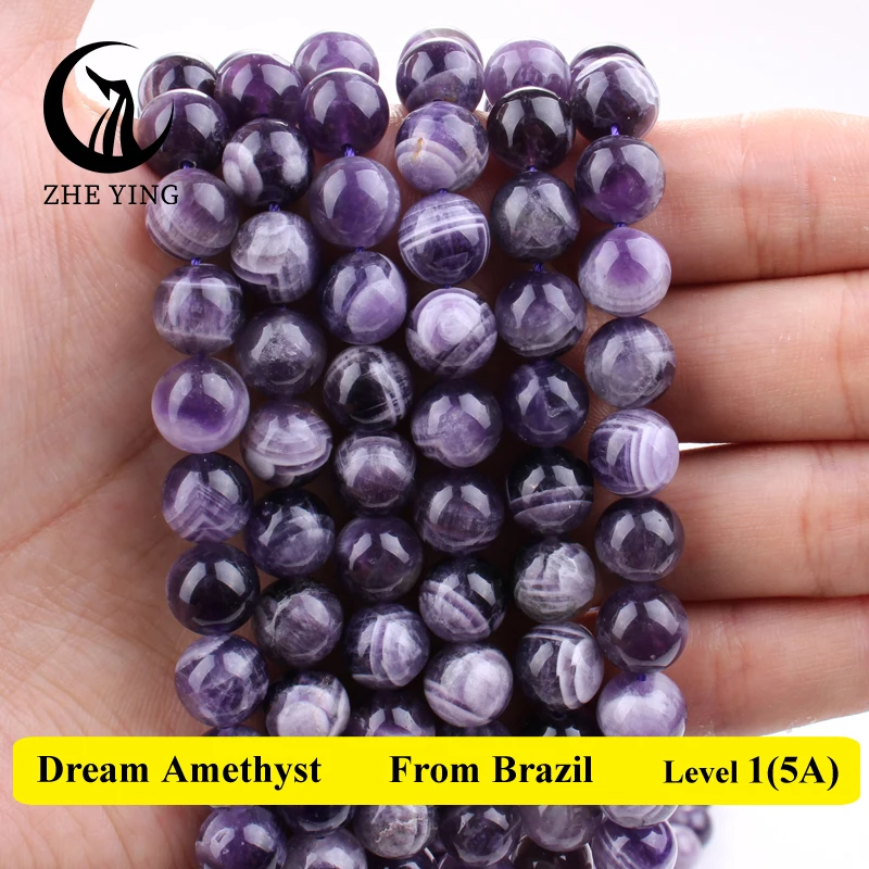 4 6 8 10mm Natural Stone Dream Amethyst Beads Round Loose Gemstone Spacer Beads For Jewelry Making DIY Bracelet Necklace