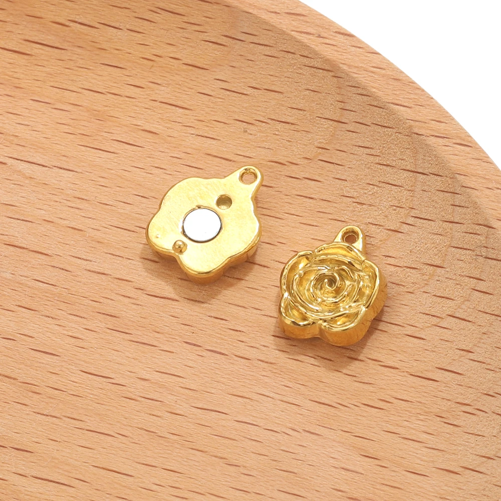 2 قطعة زهرة الورد المصنوعة من الفولاذ المقاوم للصدأ موصلات مغناطيسية المشابك المغناطيس سحر نهاية غطاء DIY بها بنفسك صنع المجوهرات سوار قلادة أجزاء