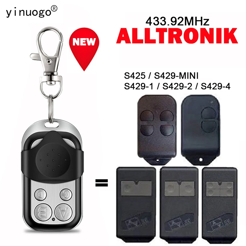 

ALLTRONIK S425 / S429-MINI S429-1 / S429-4 Дистанционное открывание гаражных ворот с фиксированным кодом Клон 433,92 МГц Ручной передатчик Копия