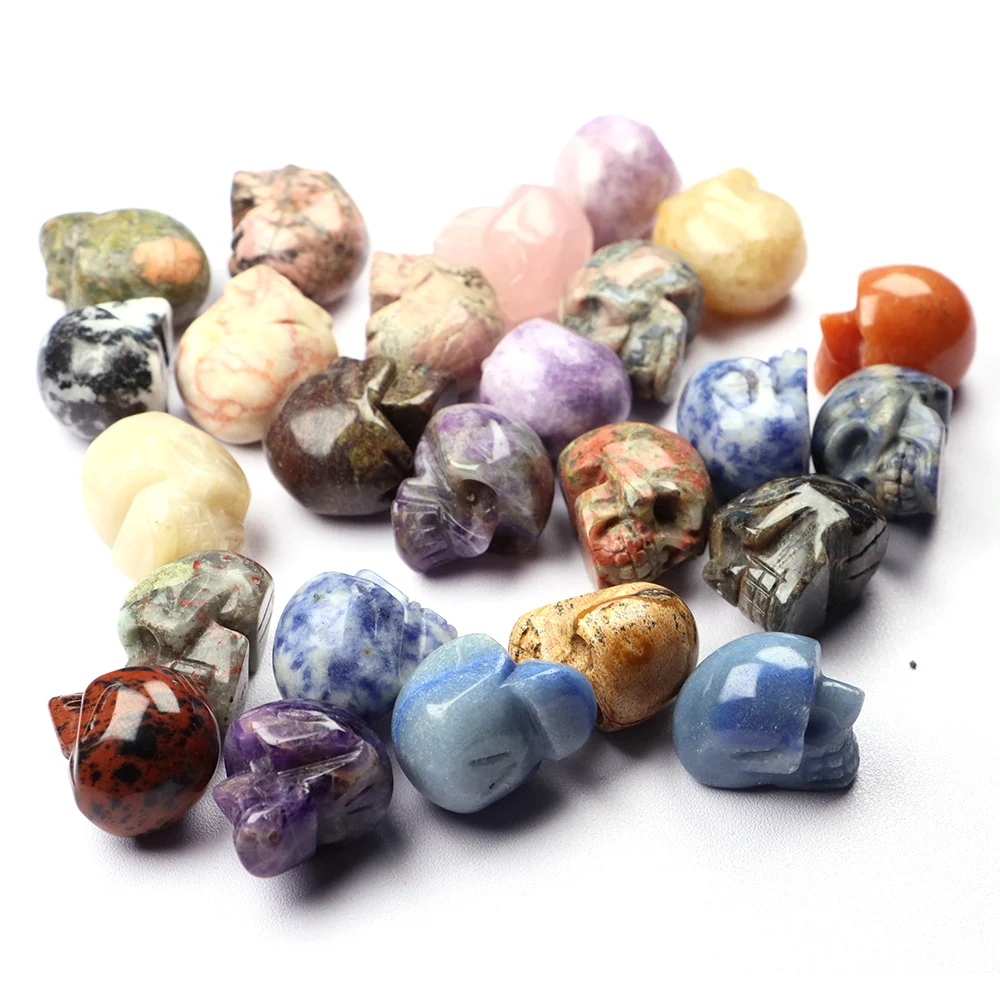 20pcs Natural Stone Carved Vintage Charm Terminator Skull Head Beads for Men Women Pendant Keychain Crystals Jewelry Accessories