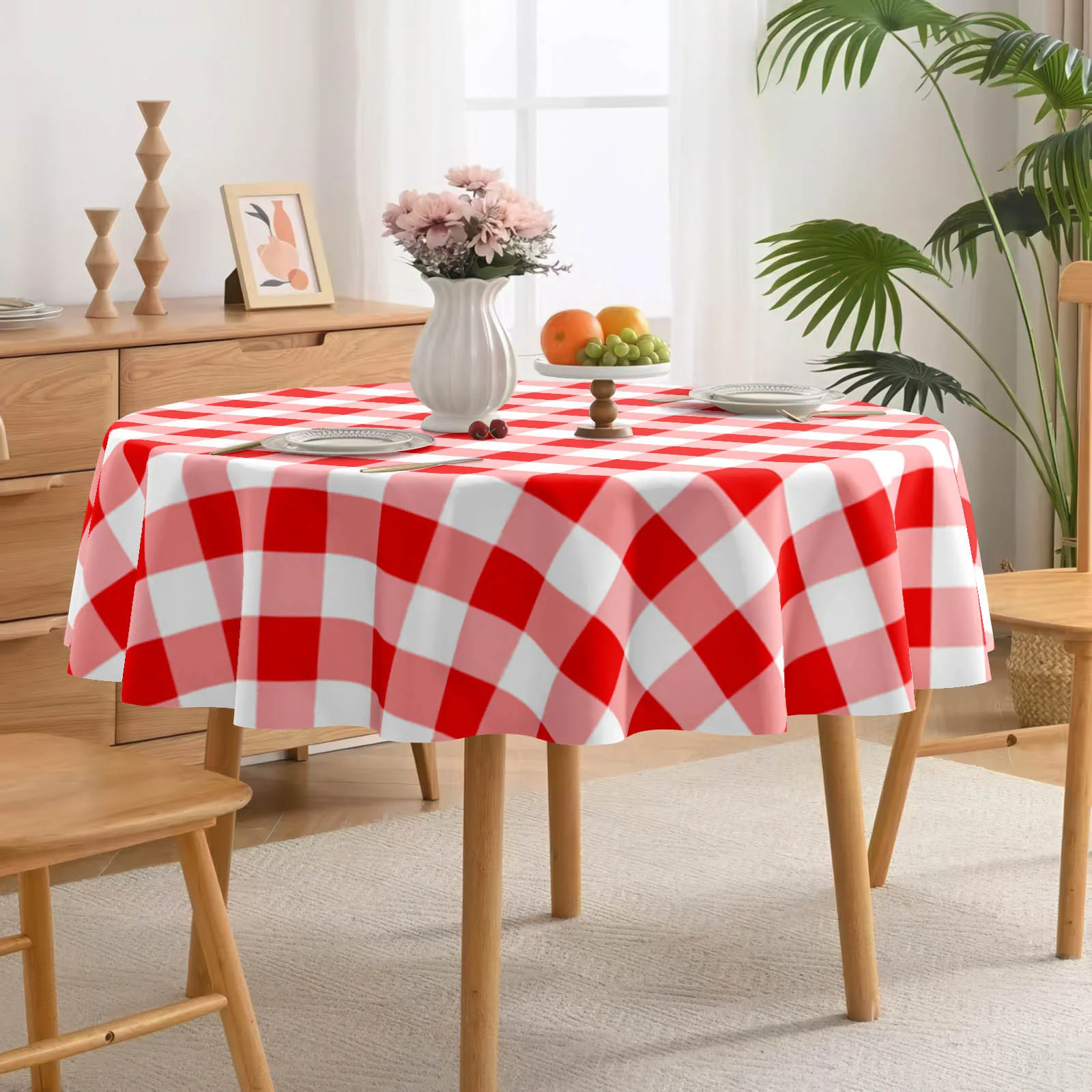 1. PC red and white check pattern 2D fat printing printed tablecloth, giftzyc