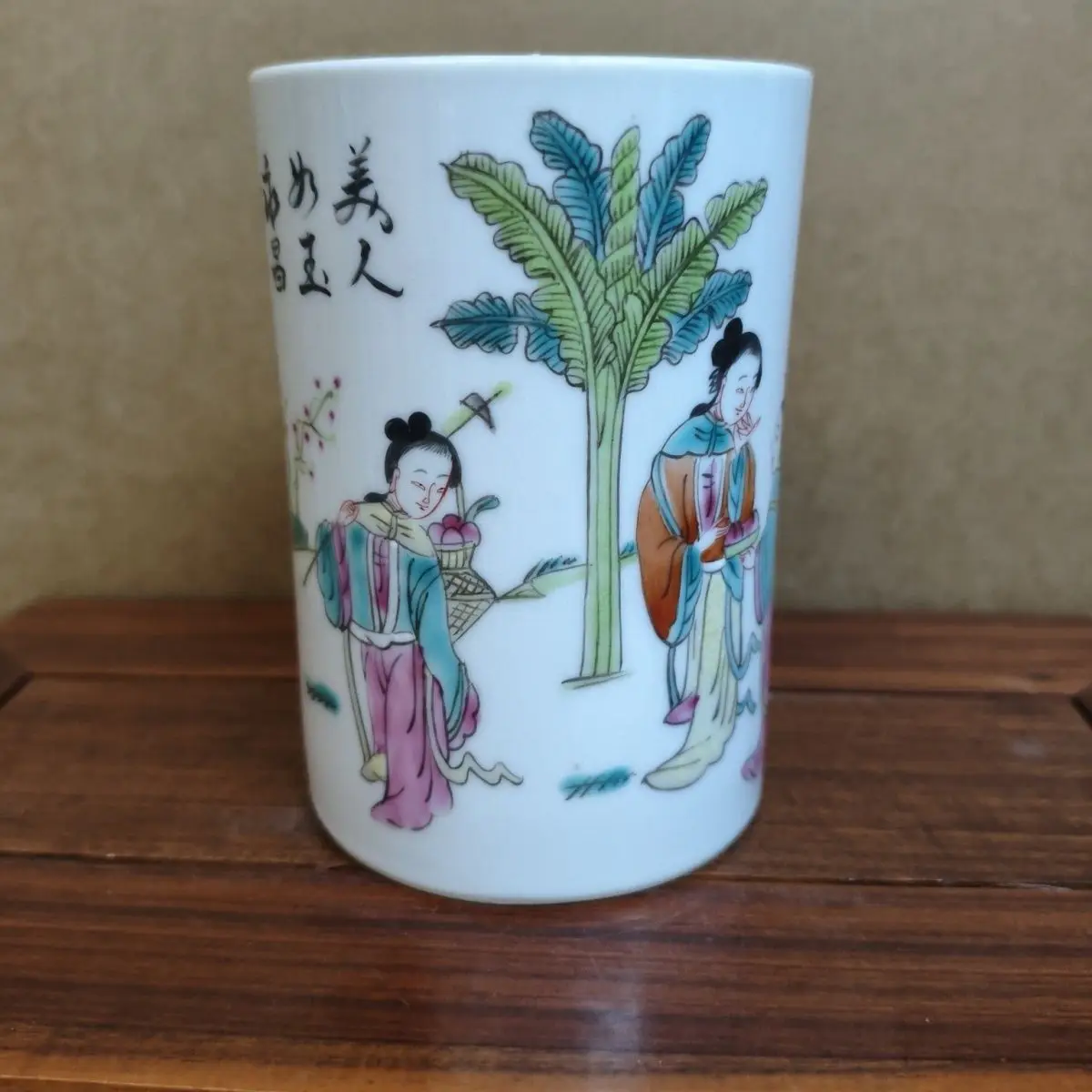 Ancient Style Hidden Old Collection Beauty Lady Painting Character Pen Holder Decorative Box