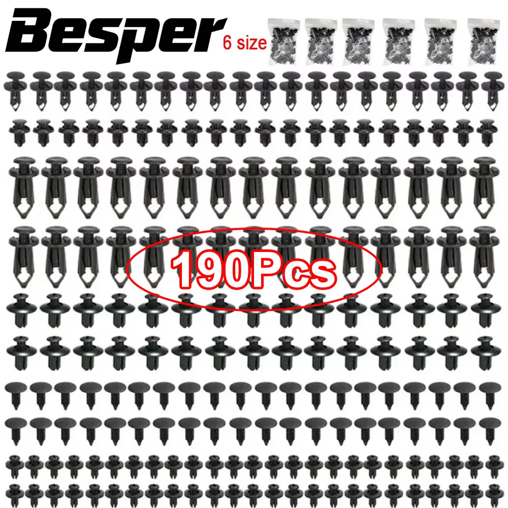 190szt Klipsy samochodowe 6 rozmiarów Zapięcia Samochodowe plastikowe klipsy Zestaw Auto Trim Panel Clip Mieszany zderzak karoserii Nit