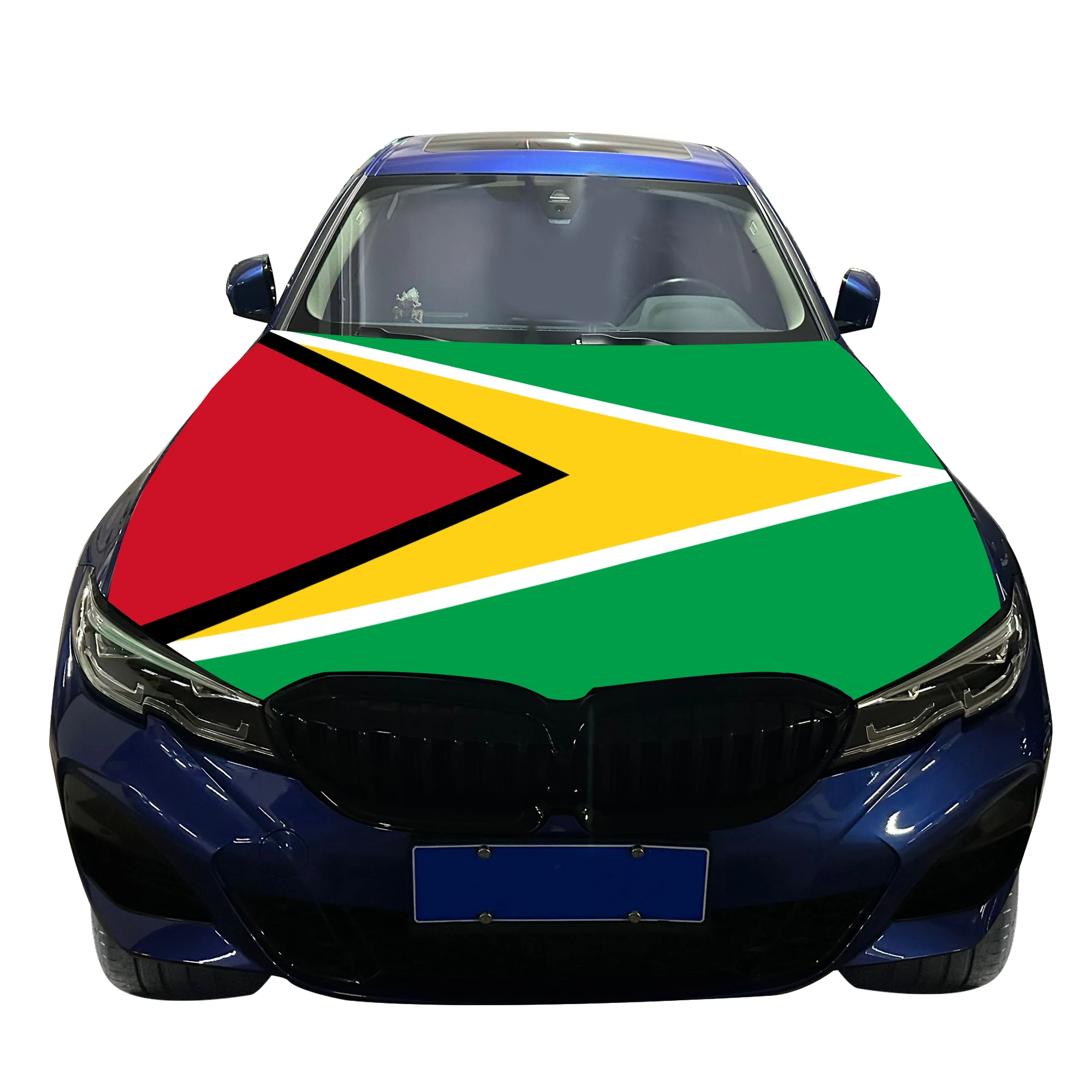 Guyana Car Hood Cover Flag  Universal Size Elastic Polyester 120x150cm for Car Decor