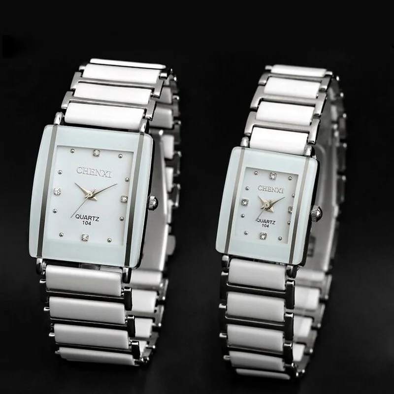 Mode Rechthoek Horloge Vrouwen Wit Gesimuleerde Keramiek Horloges Mannen Vrouwen Casual Quartz Polshorloges Paar Horloge Uniek Horloge