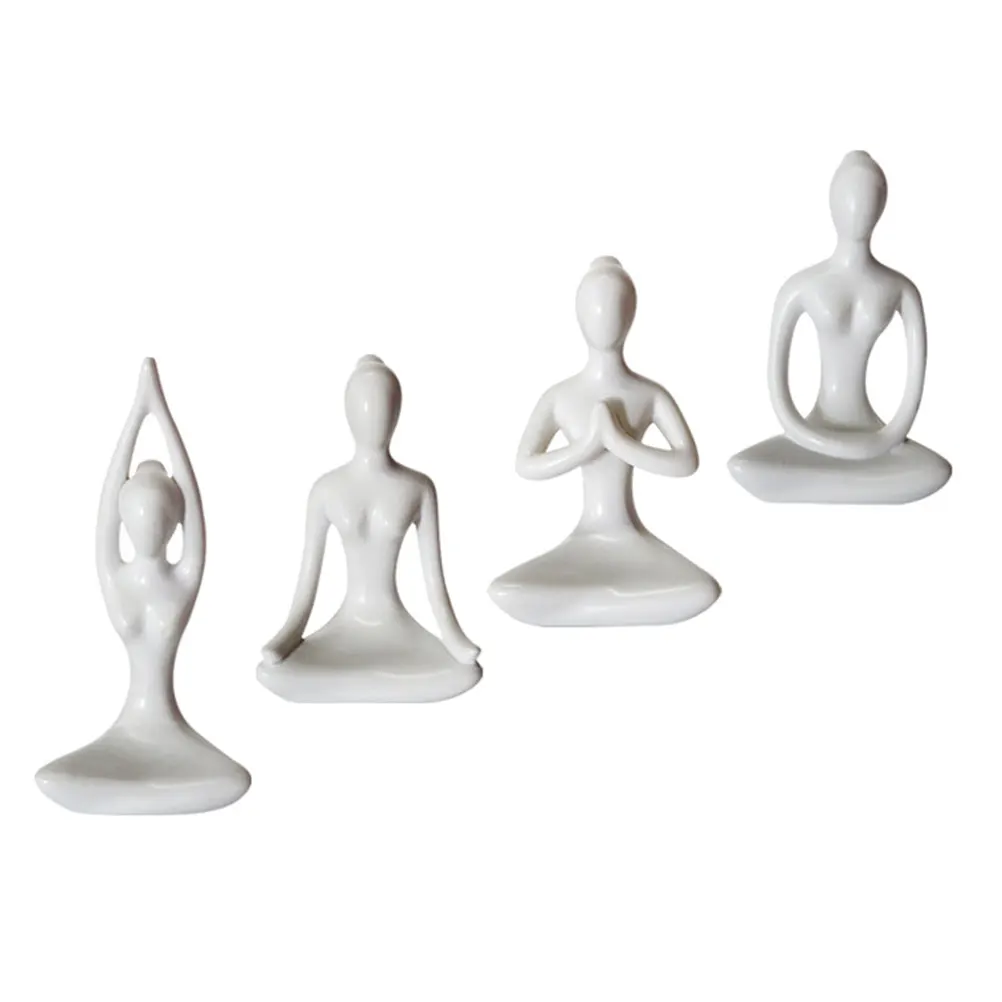 

4pcs Ceramic Yoga Figurines Home Decorative Ornaments Abstract Sculptures For Desktop Household Decoration Decorative Abstract