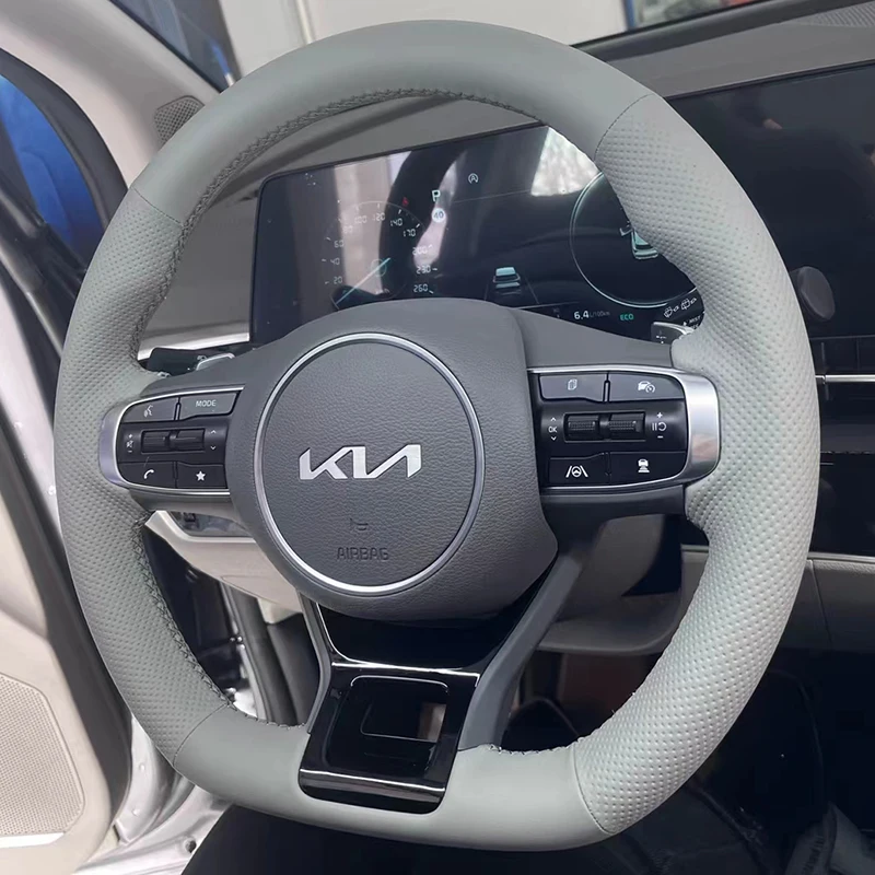 

Hand Stitched grey Genuine Leather car Steering Wheel Cover 100% Fit For KIA K5 DL3 2020-2022 Sportage 5 GT-Line 2021-2023 parts