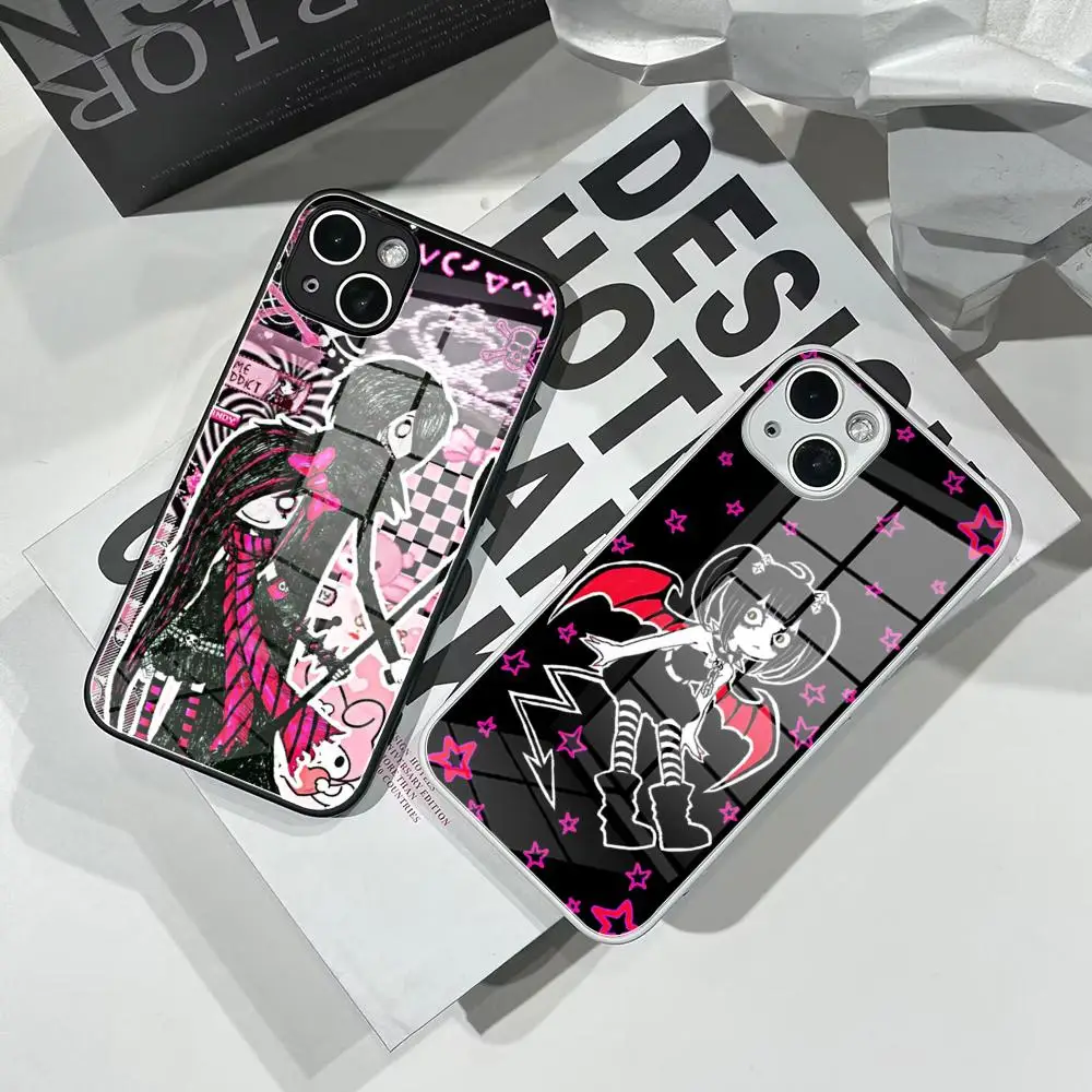 

Love Black and Cute Emo Phone Case Tempered Glass For IPhone 16 15 Pro Max 14 13 12 Mini Plus Samsung S24 S23 Ultra phone case