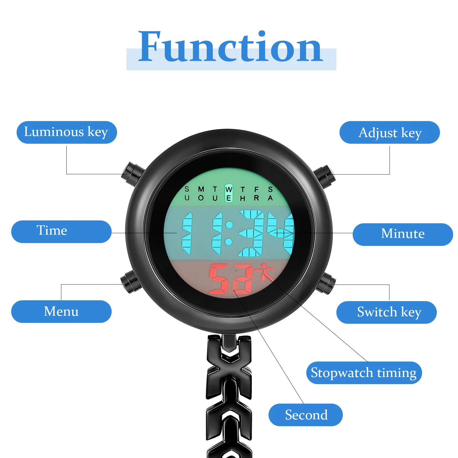 2 قطعة ساعات ممرضة كليب على ساعة جيب متعددة الوظائف للممرضات الأطباء إنذار الموقت تاريخ 24H عرض المحمولة فوب بروش