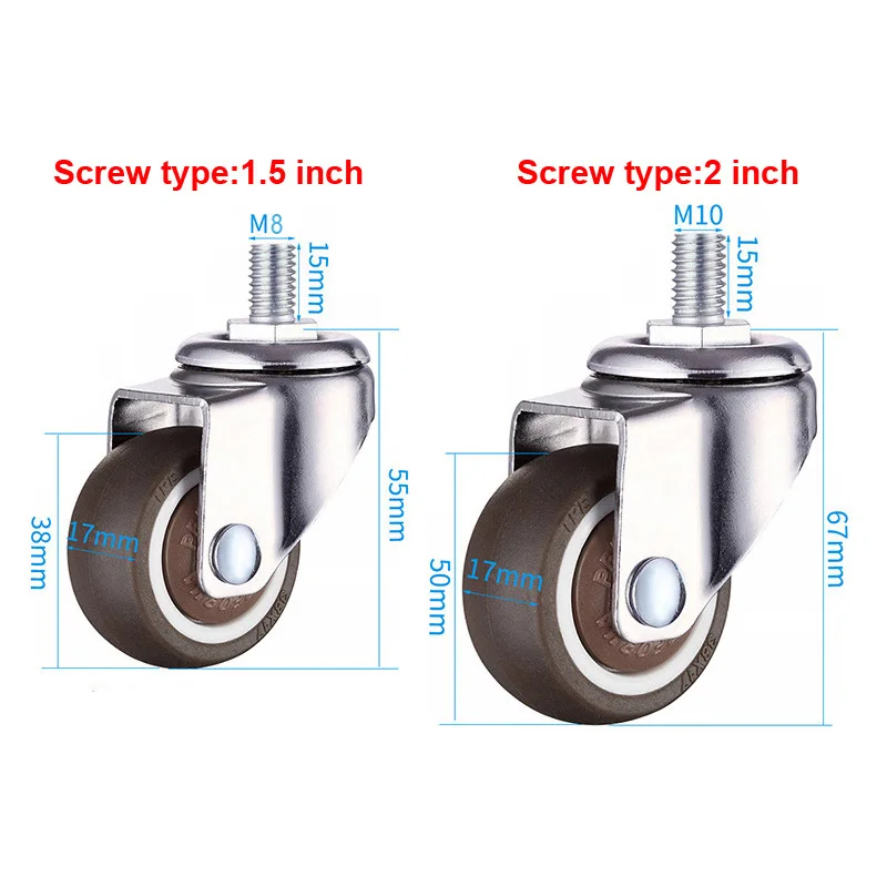 5Pcs Plug in Swivel Caster Wheels Dia 50mm Soft Rubber TPE Caster Wheels for Replacement Office Chair Caster Furniture Wheel