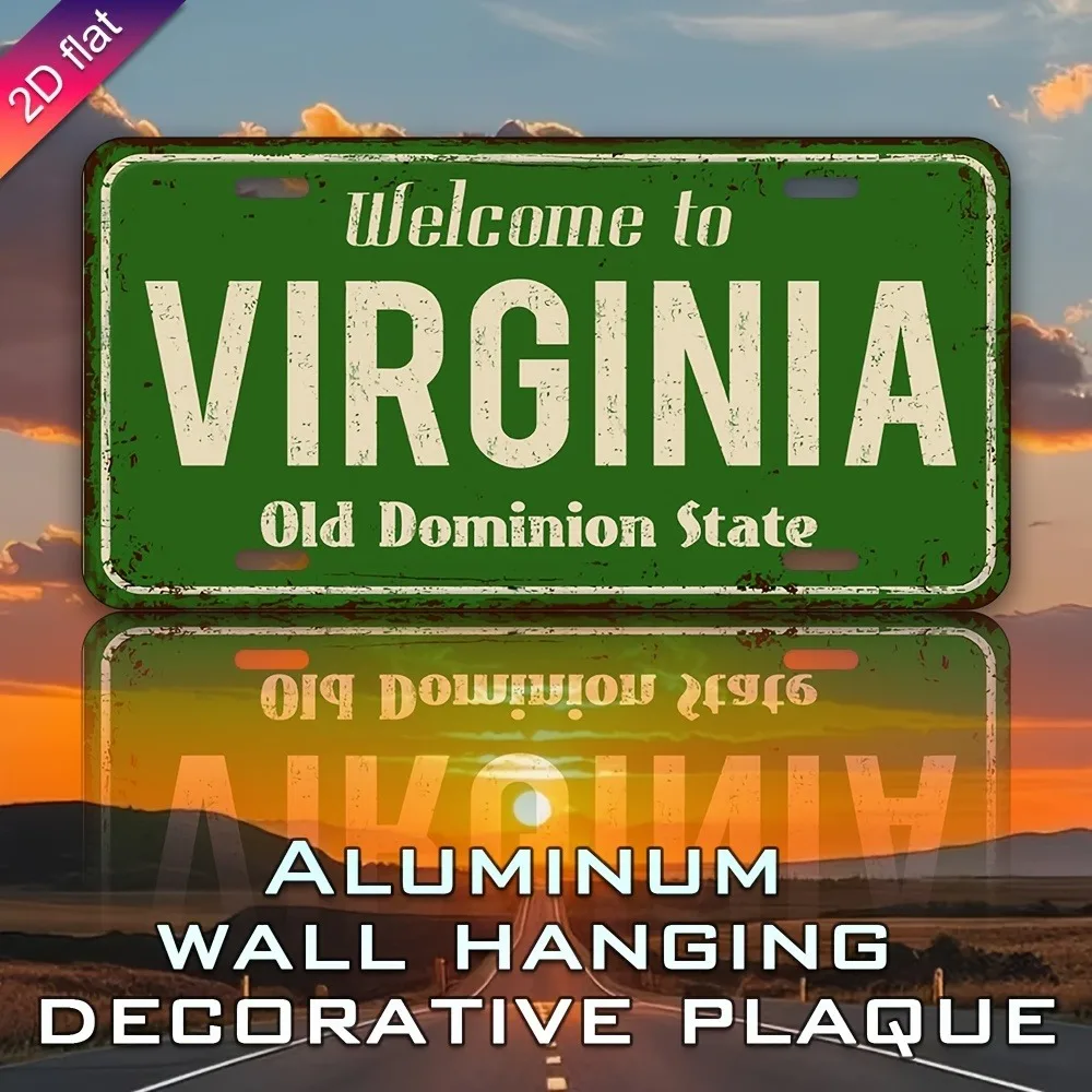 1 قطعة لوحة ترخيص فرجينيا خمر |   11.8 بوصة × 5.9 بوصة معدن شديد التحمل، شعار الدولة المطبوع بالأشعة فوق البنفسجية (حروف خضراء/بيضاء متعثرة)