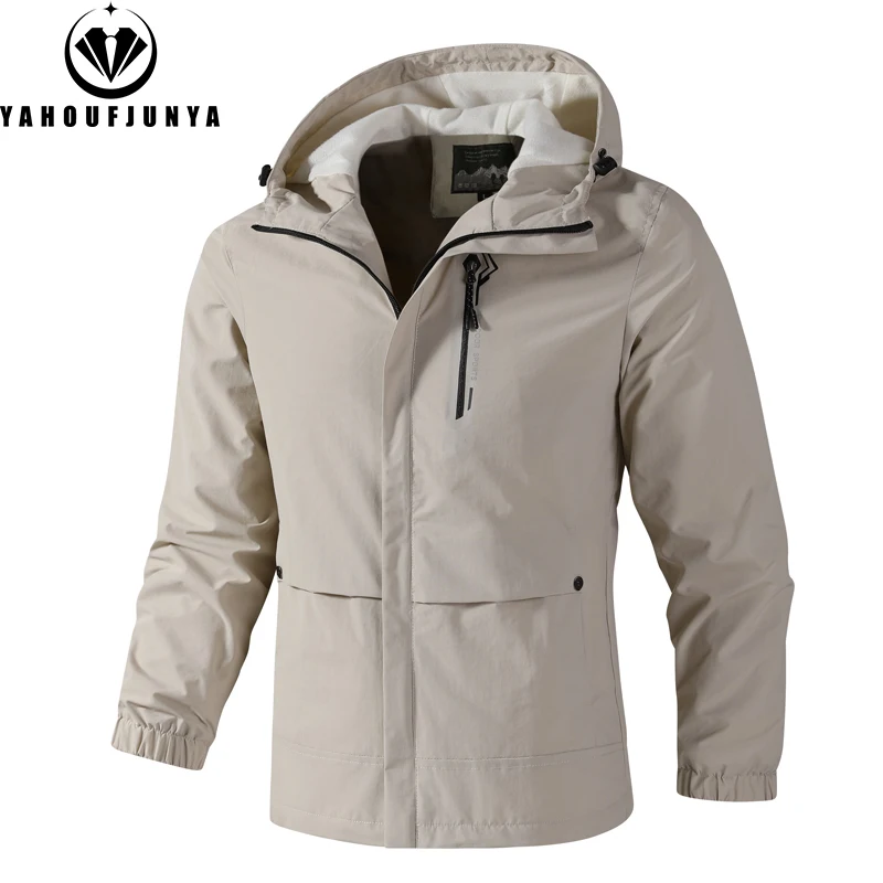 2025 Spring Autumn Men Outdoor Brand Hooded Soft Jacket Men Windbreak Solid Color Casual Fashion Jacket Coat Male Clothing Hots