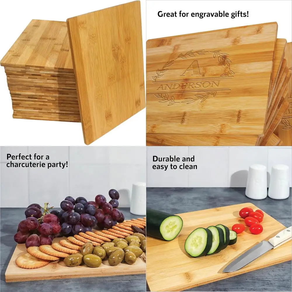 مجموعة ألواح تقطيع الخيزران بالجملة مكونة من 18 قطعة، 12 × 9 × 0.35 بوصة، مثالية للمطبخ وتناول الطعام، متينة وسهلة الصيانة