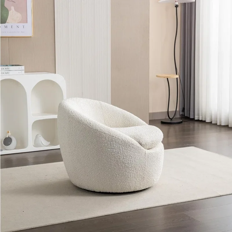 Luzern Modern Teddy Boucle Fabric Chair, 360° Swivel, White