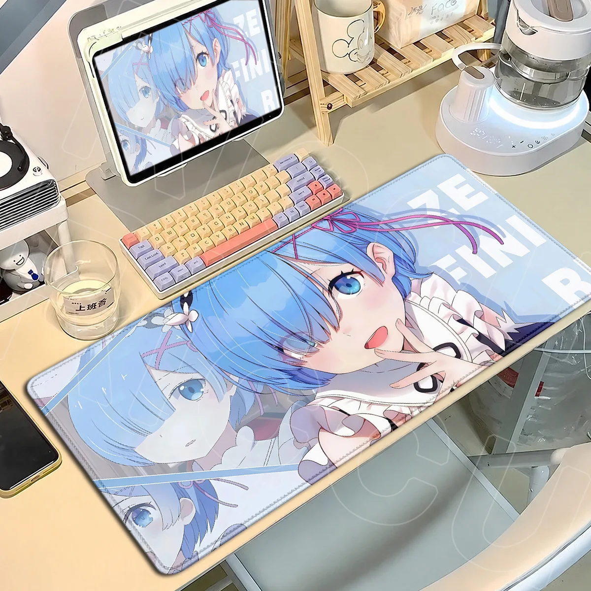 Large Computer Locking Edge Extended Decoration Mats Kawaii Anime Girl Desk Mousepads Re Zero Rem Lem Mauspad Rubber Accessories
