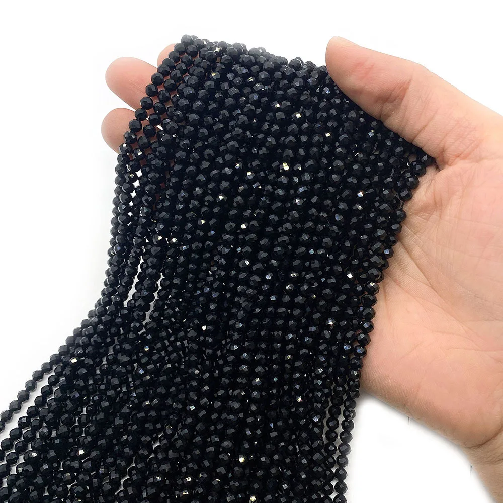 Natural Real Obsidian Faceted Cut Stone Loose Beads 2-4mm for DIY Jewelry Necklace Accessories