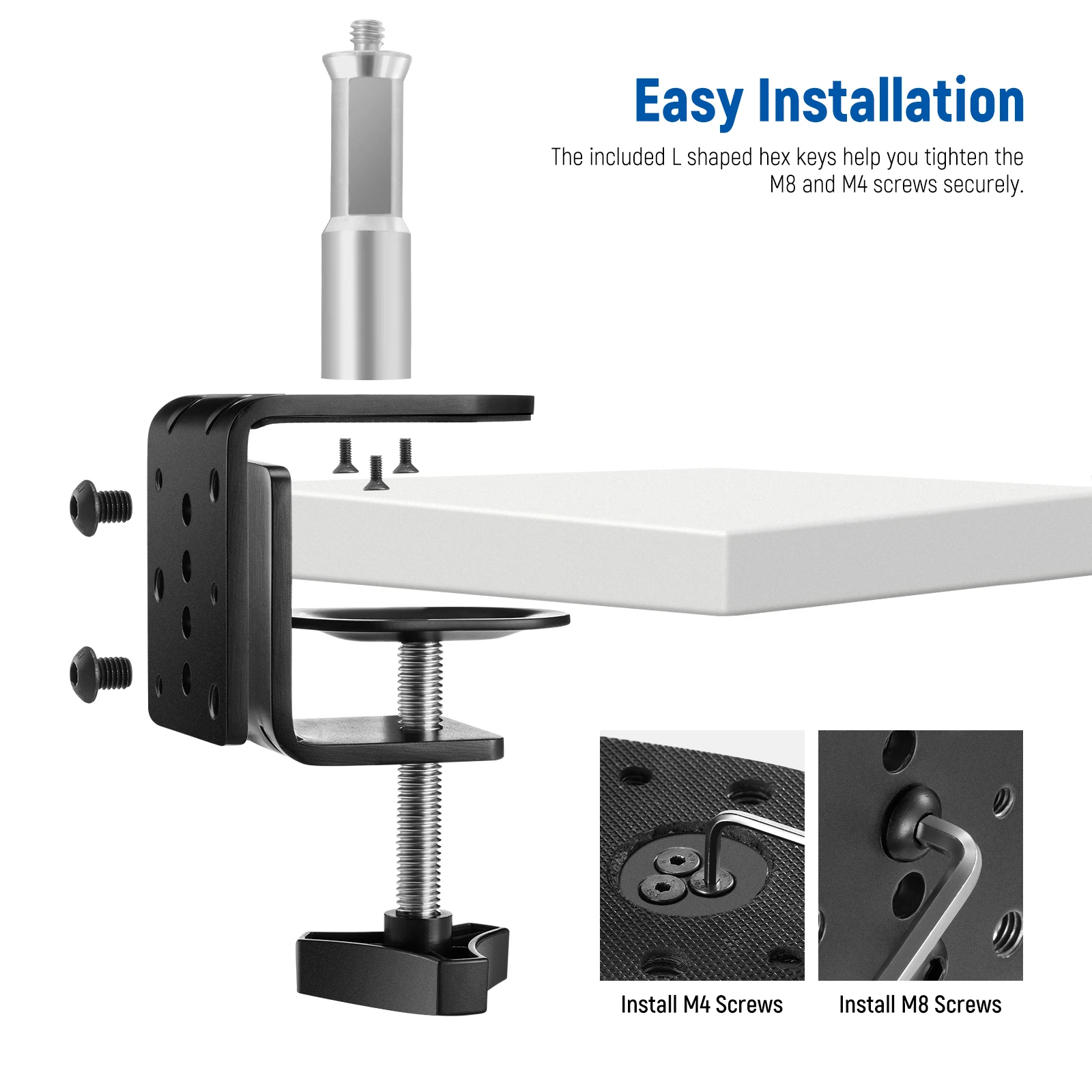 Imagem -06 - Neewer-heavy Duty c Braçadeira de Mesa com Coluna de Montagem para Suporte de Luz Mesa de Metal Ajustável Roscas 8