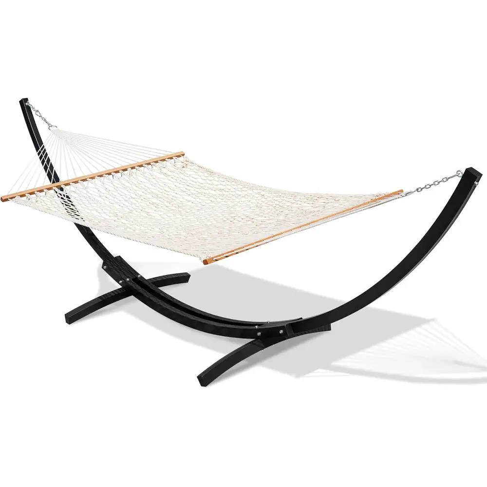 

Outside Rope Hammock with 13 T Curved Steel Heavy Duty Stand or Outdoor, Backyard, Patio, 450 Lbs acity, Natural