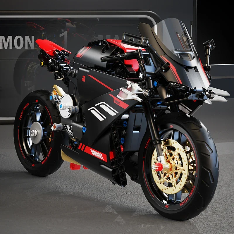 Children's high-speed heavy machine assembly ornament building block racing motorcycle boy dream car birthday gift