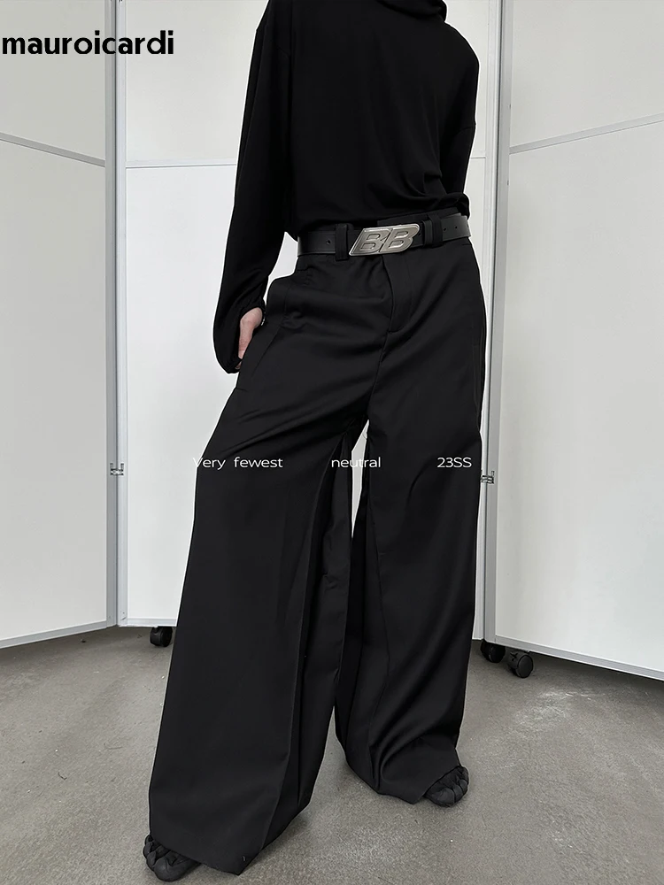 Mauroicardi Autumn Black Flowy Baggy Wide Leg Pants for Mens Streetwear Men Clothing Fashion Loose Casual Soft Gray Trousers