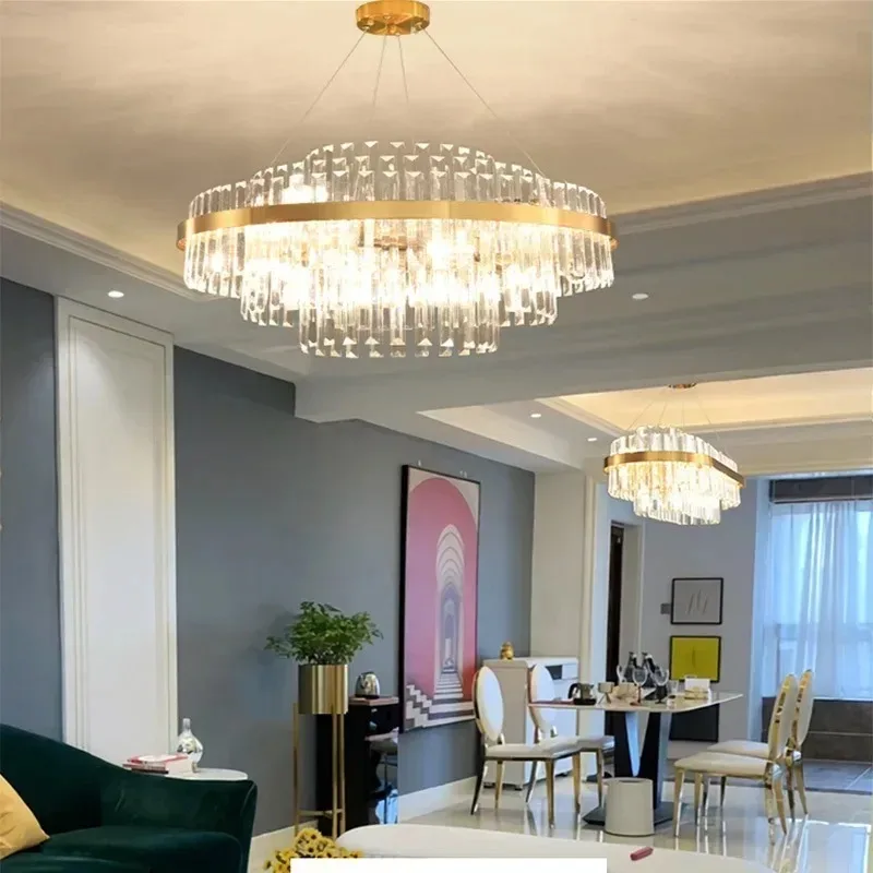 MandosBor Luxury  Crystal  Chandelier Living Room Light Dining Room Round Gold Ceiling Lamp Kitchen Pendant Light Home Decor