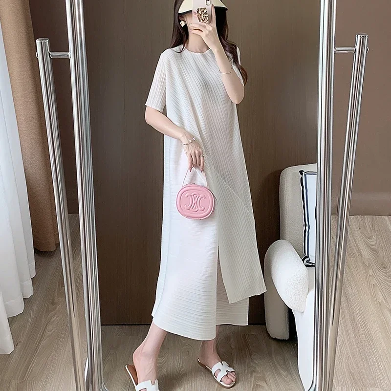 Miyake Folded Spliced Dress for Women\'s 2025 Summer New Unique Design with A Slim and Loose Style Maix Dress
