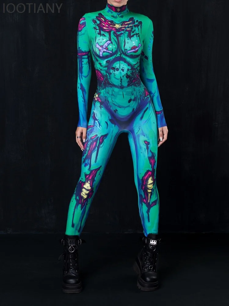 

IOOTIANY Halloween Women Printed Cosplay Bodysuit Zombie Vampire Jumpsuit Carnival Party Aerial Yoga Stage Performance Costumes
