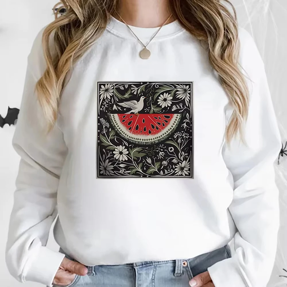 

2025 New Autumn Winter Watermelon Printed Women's Hoodie Fashion Women's Sweatshirt Round Neck Long Sleeve Casual Clothing