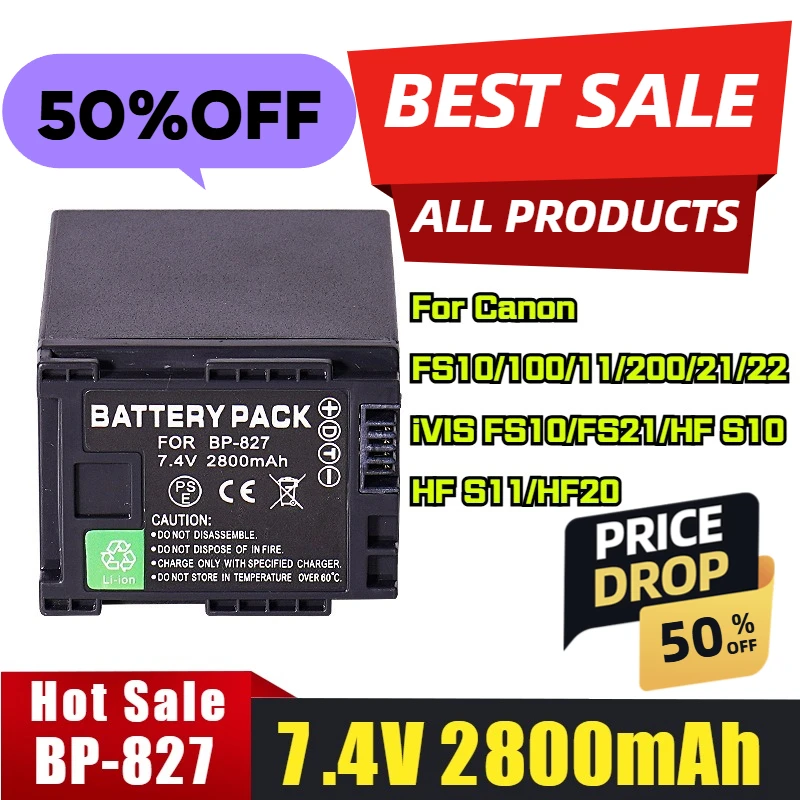 

2PCS 7.4V 2800mAh BP-827 Digital Battery For Canon BP827 BP807 BP-819 BP-807 BP-809 BP-808 Battery