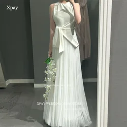 XPAY Modern O Neck Korea Wedding Dresses Satin Tulle Bridal Party Gown Backless Sleeveless Customised Custom Size Bride Dress