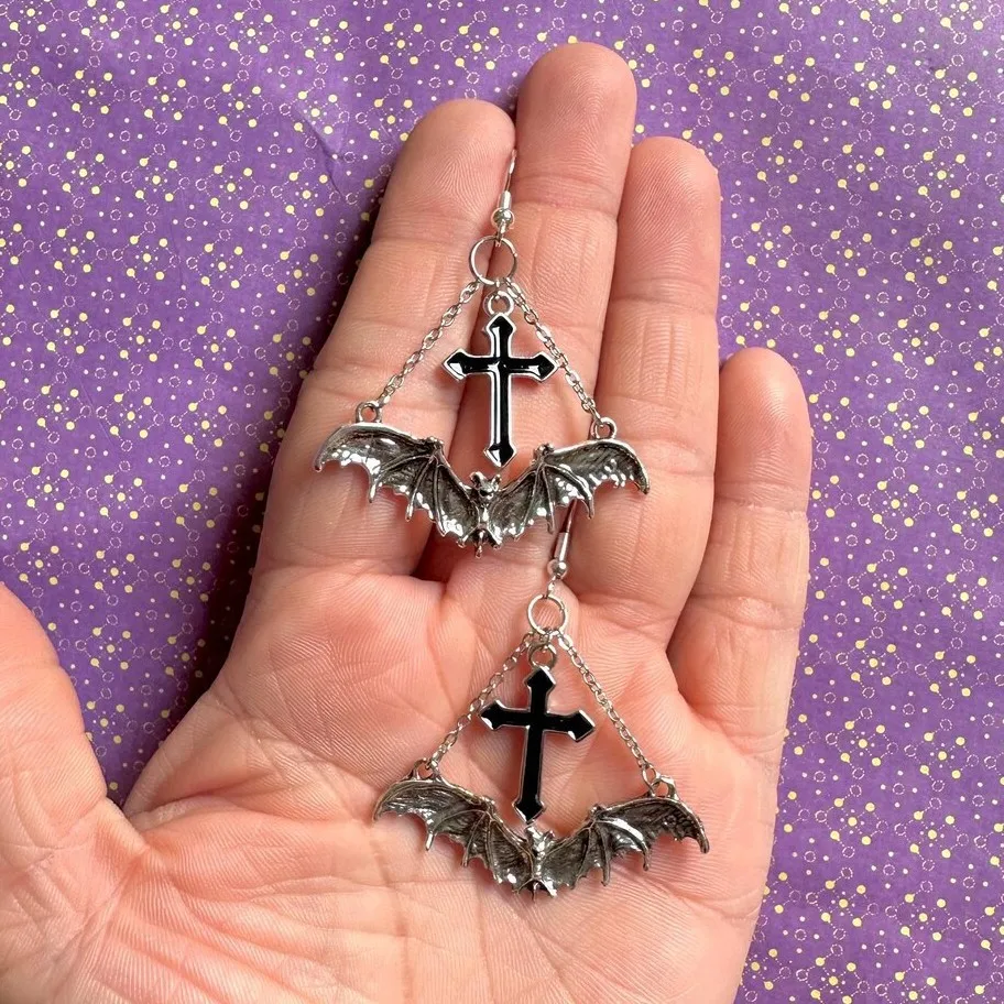 Gothic Bat Earrings Alternative Unique Cross Earrings Gothic Gifts Creative Party Jewelry