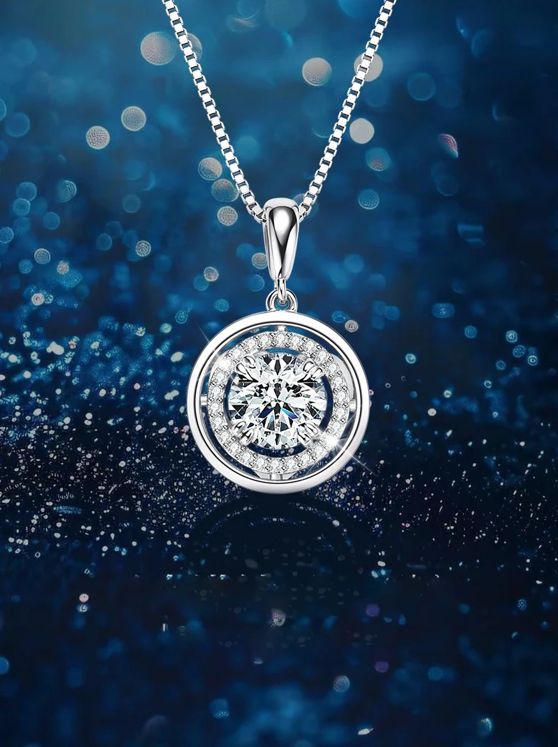 

Round 1ct Moissanite Pendant Necklace for Women 925 Sterling Silver Clavicle Chain Necklace Fine Jewelry Gift