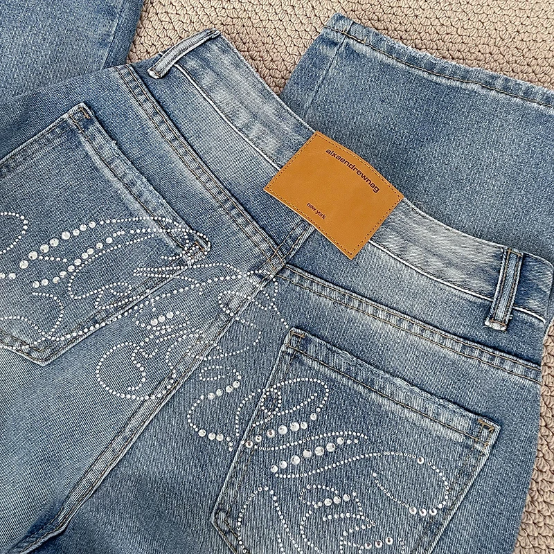 

Модные джинсы с буквенным принтом Hot Diamond, новые осенние женские синие мешковатые джинсовые брюки, корейские свободные широкие брюки с высокой талией