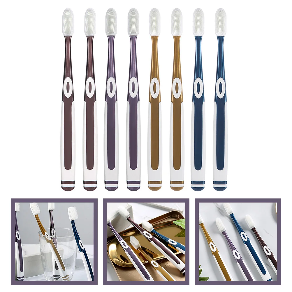 

8Pcs Toothbrush Replacement Heads Manual Adult Toothbrushes Portable Ergonomic Travel Compact Silicone Bristle Toothbrushes