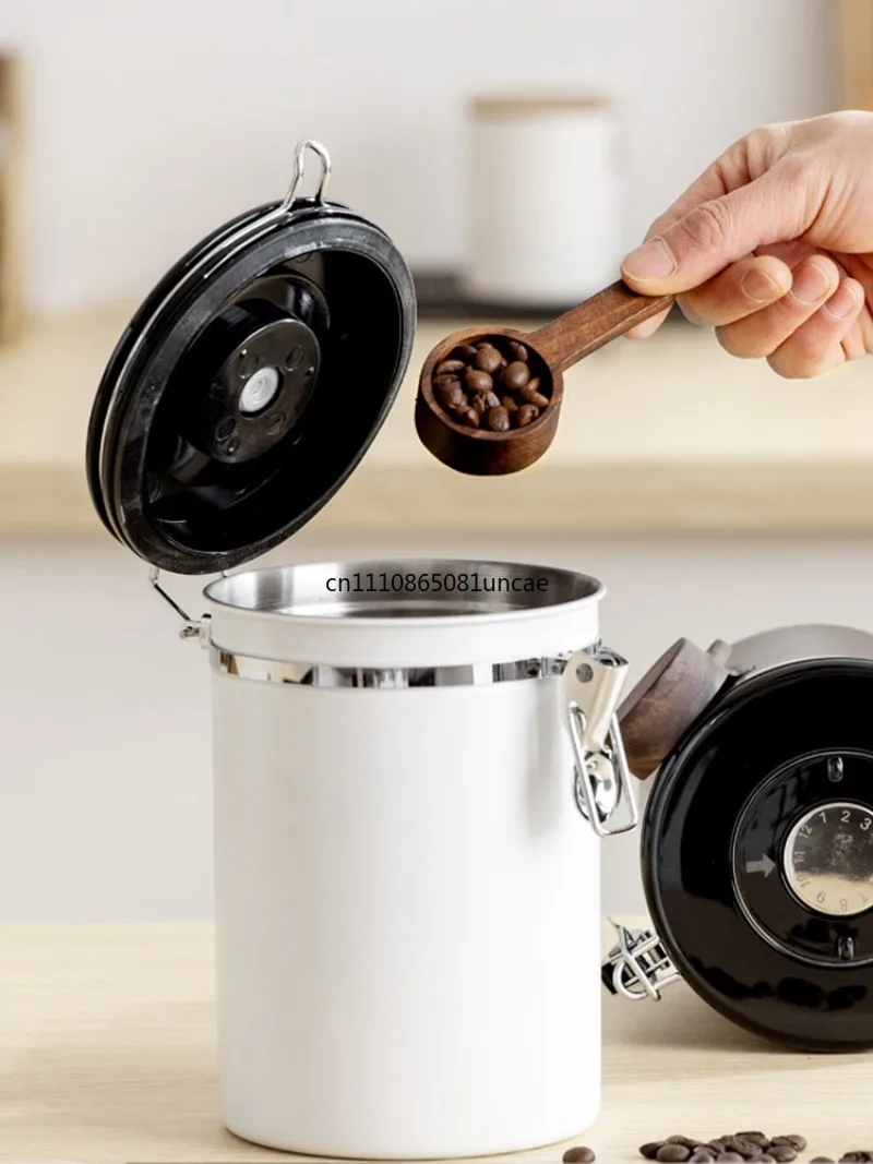 304 Stainless Steel Coffee Bean Canister One-Way Valve Airtight Storage Jar for Coffee Powder Fresh Keeping