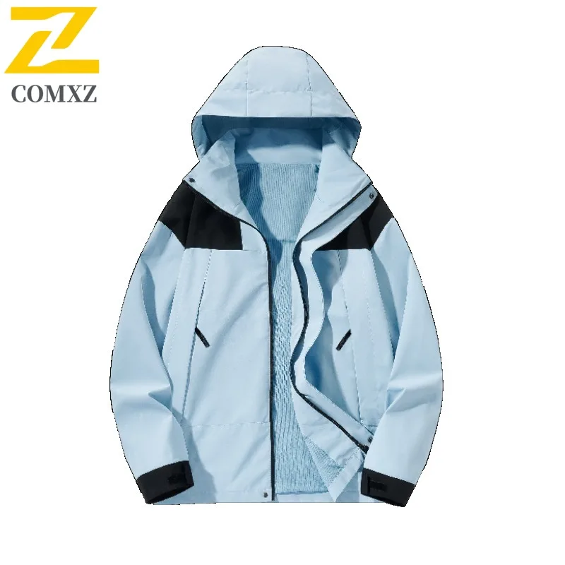 

COMXZ Hooded Jacket Men Autumn New Camping Lightweight Coat Color Hooded Collar Workwear Outdoor Casual Windproof Garment