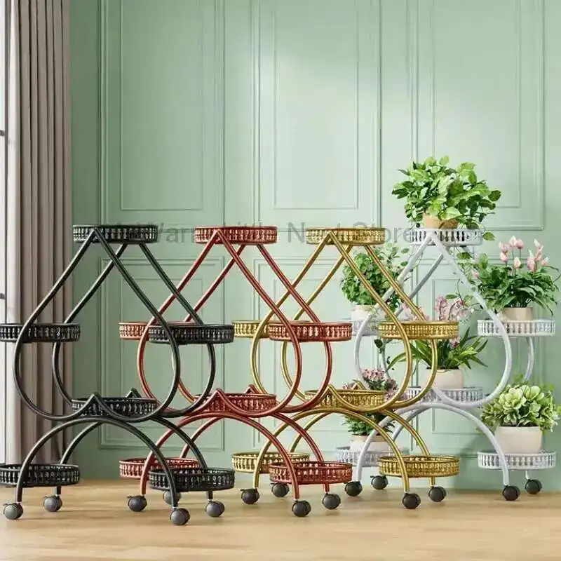 

Designer Flower Rack Living Room Movable Flower Rack Balcony Aesthetics Simple Plant Display Shelf Plantenrek Home Furniture