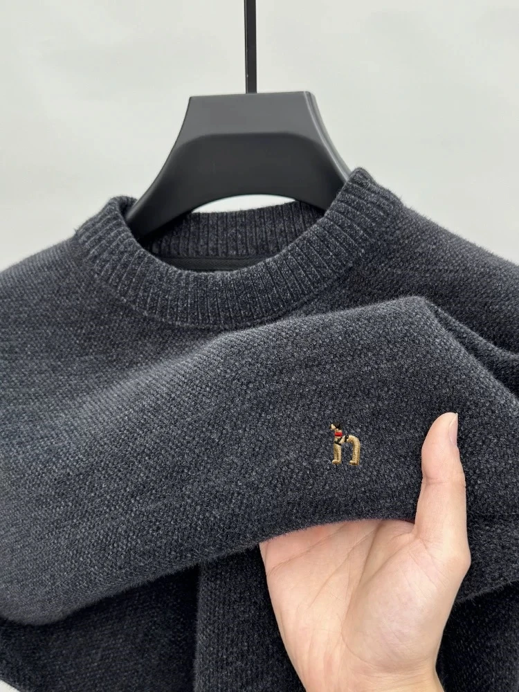 

Fashion high-quality plush warm mens sweater luxury brand comfort knitted casual round neck cute cartoon dog embroidery pullover