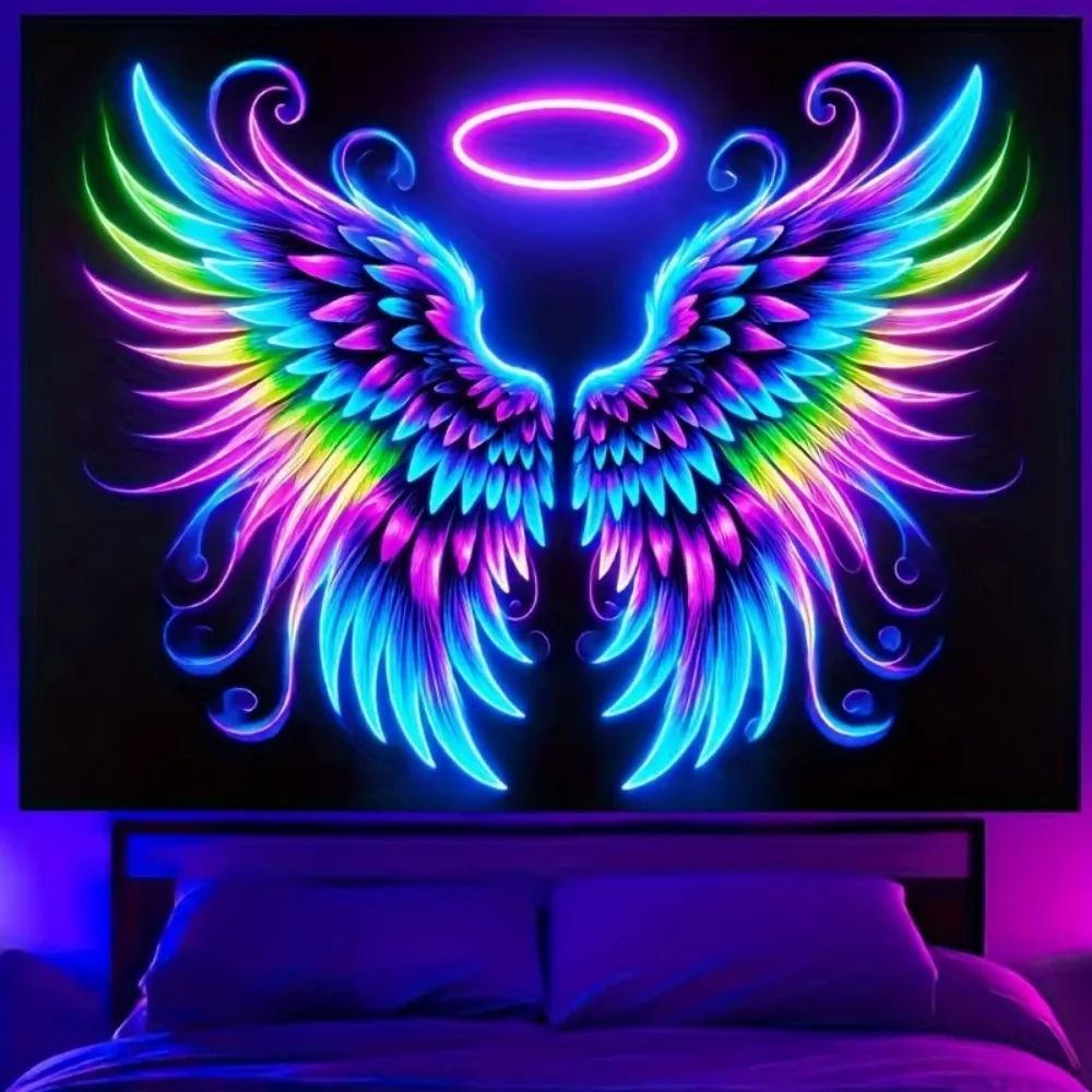 VIKAMA Wandteppich mit Neon-Farbverlauf, Engelsflügel, Schlafzimmer, Wohnzimmer, Eingangsbereich, dekorative Malerei, Cyberpunk-Heimdekoration