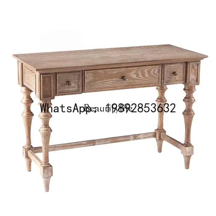 country red oak desk single solid wood office French retro weathered white and old